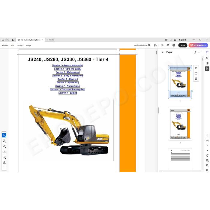 JCB Excavator JS240 JS260 JS330 JS360 Tier 4 service manual
