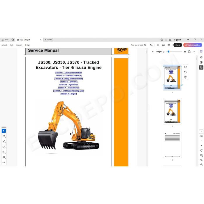 JCB Tracked Excavator JS300 JS330 JS370 Tier 4i service manual