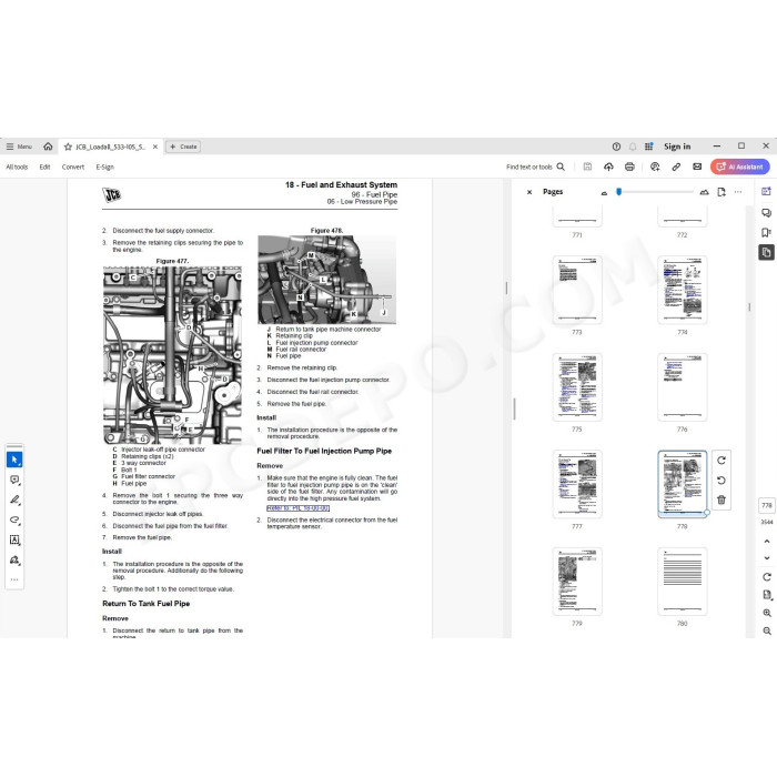 JCB Loadall 533-105 535-v125 540-140 540-170 540-200 540-v140 540-v180 550-140 550-170 Tier 4 service manual