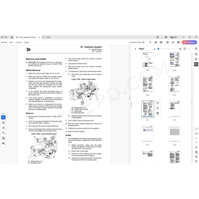 JCB Loadall 533-105 535-v125 540-140 540-170 540-200 540-v140 540-v180 550-140 550-170 Tier 4 service manual