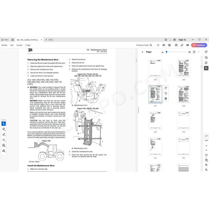 JCB Loadall 533-105 535-v125 540-140 540-170 540-200 540-v140 540-v180 550-140 550-170 Tier 4 service manual