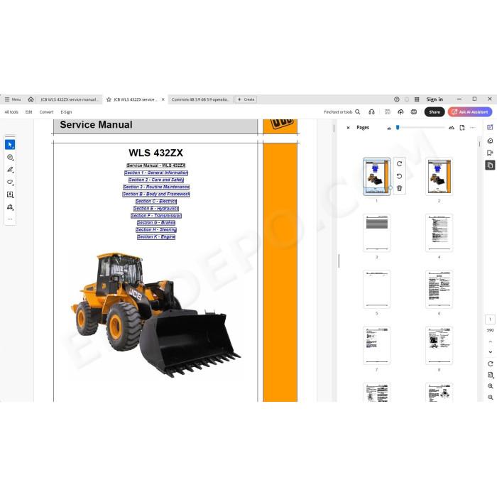 JCB Wheel Loading Shovel WLS 432ZX service manual