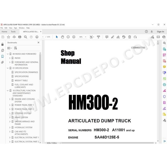 Komatsu Articulated Dump Truck HM300-2 service & repair manual