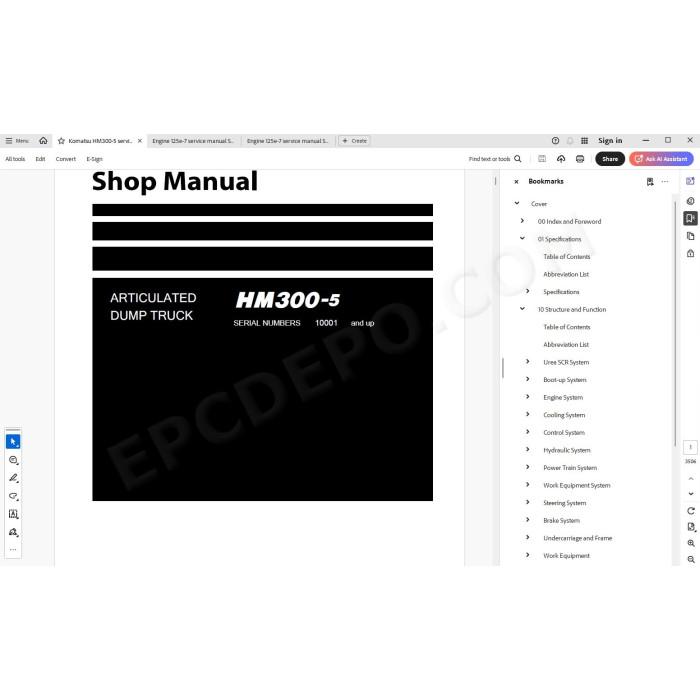 Komatsu Articulated Dump Truck HM300-5 service & repair manual