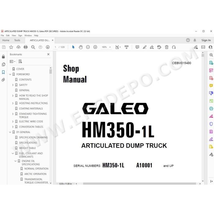 Komatsu Articulated Dump Truck HM350-1L Galeo service & repair manual