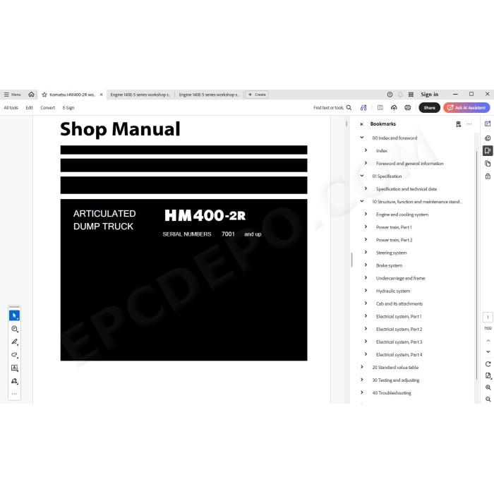 Komatsu Articulated Dump Truck HM400-2R service & repair manual