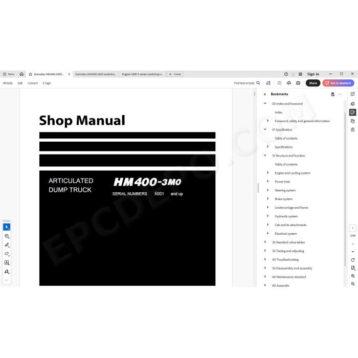 Komatsu Articulated Dump Truck HM400-3M0 service & repair manual