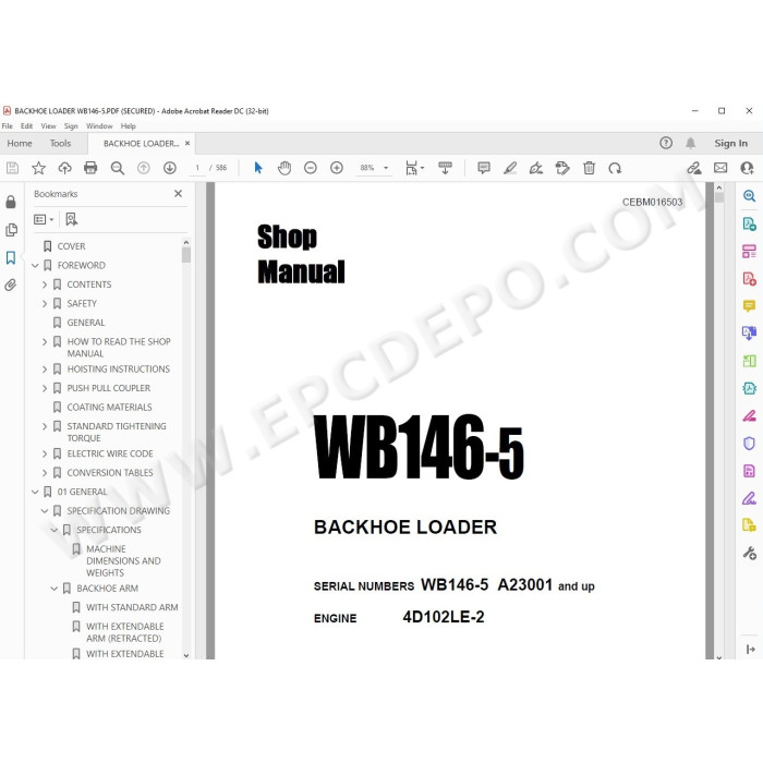 Komatsu Backhoe Loader WB146-5 service & repair manual