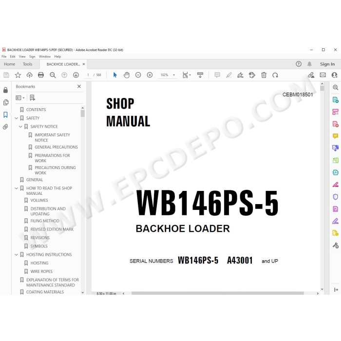 Komatsu Backhoe Loader WB146PS-5 service & repair manual