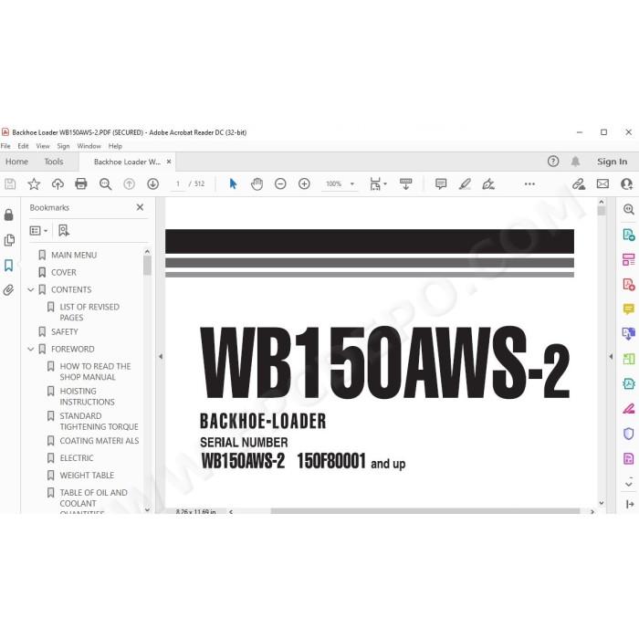 Komatsu Backhoe Loader WB150AWS-2 service & repair manual