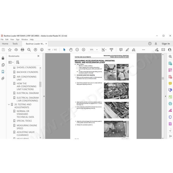 Komatsu Backhoe Loader WB150AWS-2 service & repair manual