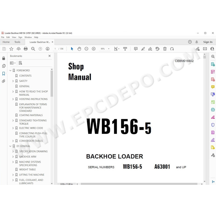 Komatsu Backhoe Loader WB156-5 service & repair manual
