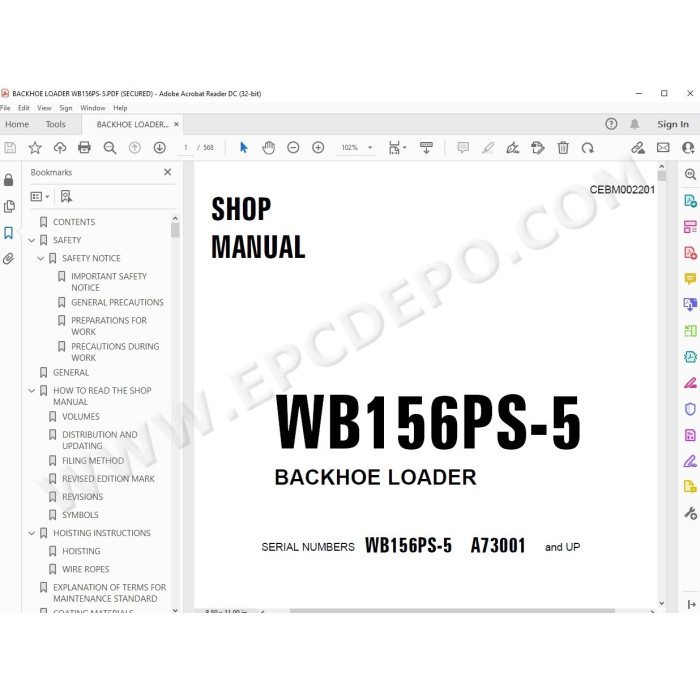 Komatsu Backhoe Loader WB156PS-5 service & repair manual