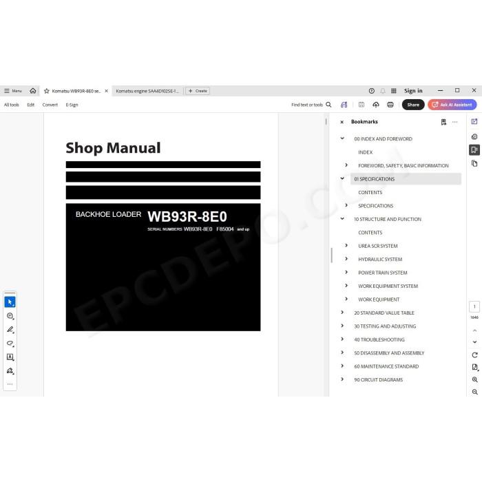Komatsu Backhoe Loader WB93R-8E0 service & repair manual