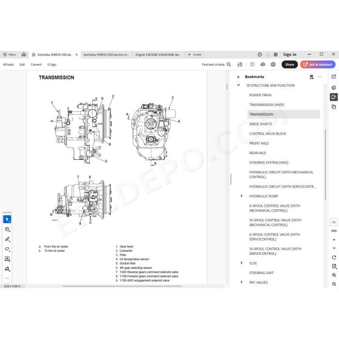 Komatsu Backhoe Loader WB93S-5E0 service & repair manual