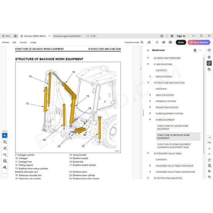 Komatsu Backhoe Loader WB93S-8E0 service & repair manual