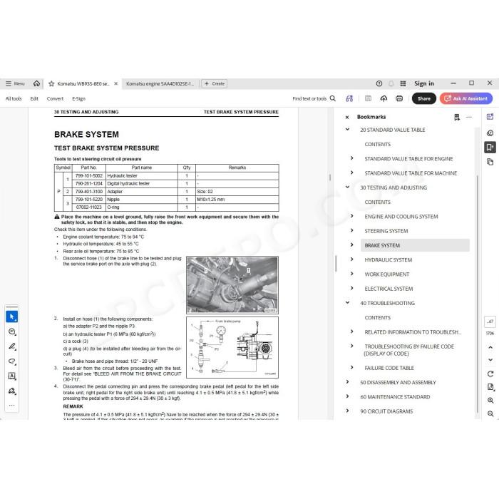 Komatsu Backhoe Loader WB93S-8E0 service & repair manual