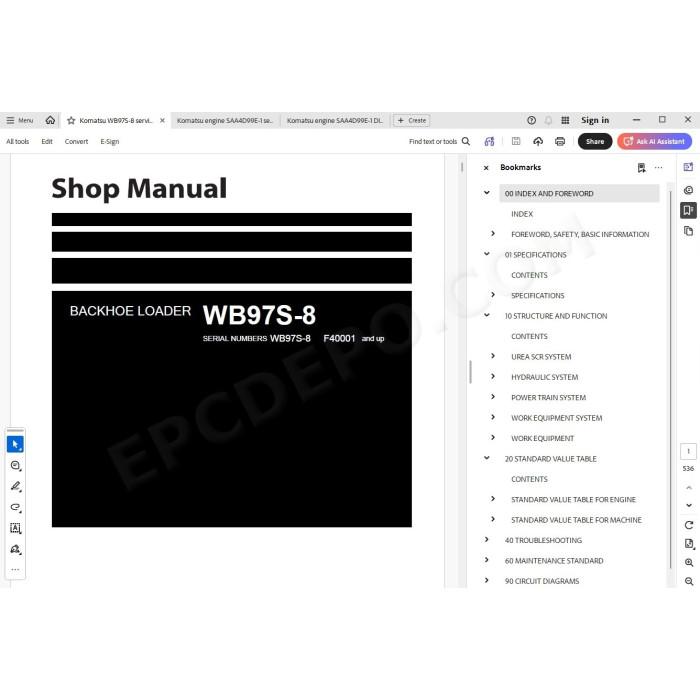 Komatsu Backhoe Loader WB97S-8 service & repair manual
