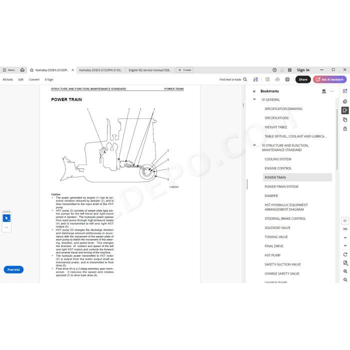 Komatsu Bulldozer D31EX-21 D31PX-21 D37EX-21 D37PX-21 D39EX-21 D39PX-21 service manual