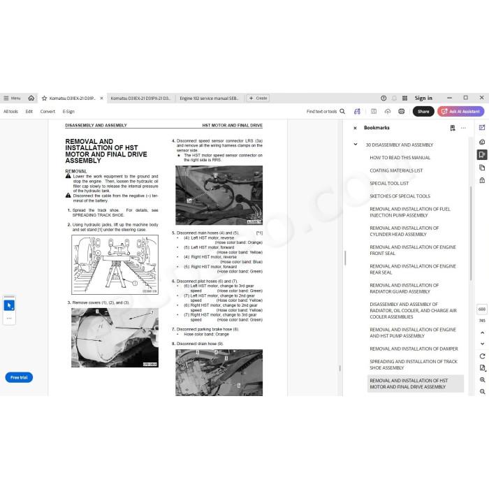 Komatsu Bulldozer D31EX-21 D31PX-21 D37EX-21 D37PX-21 D39EX-21 D39PX-21 service manual