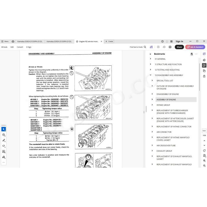 Komatsu Bulldozer D31EX-21 D31PX-21 D37EX-21 D37PX-21 D39EX-21 D39PX-21 service manual