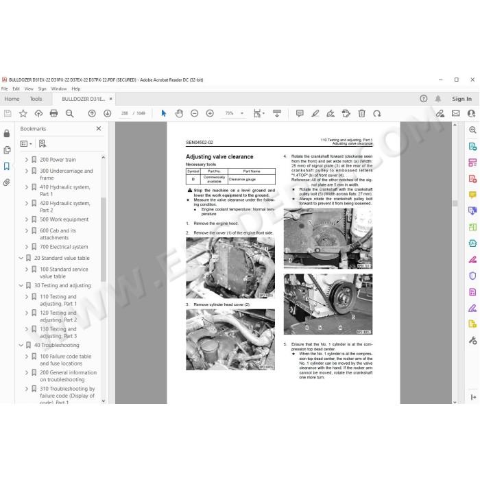 Komatsu Bulldozer D31EX-22 D31PX-22 D37EX-22 D37PX-22 service & repair manual
