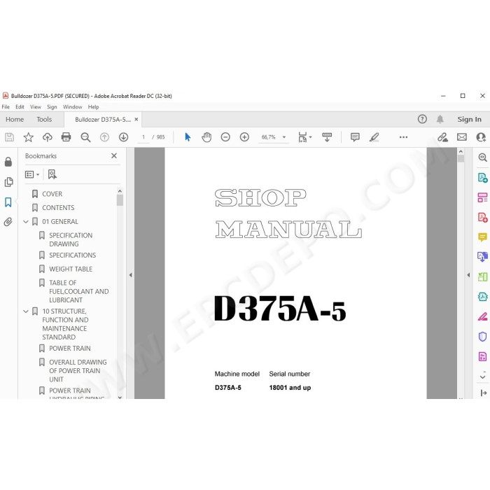 Komatsu Bulldozer D375A-5 service & repair manual