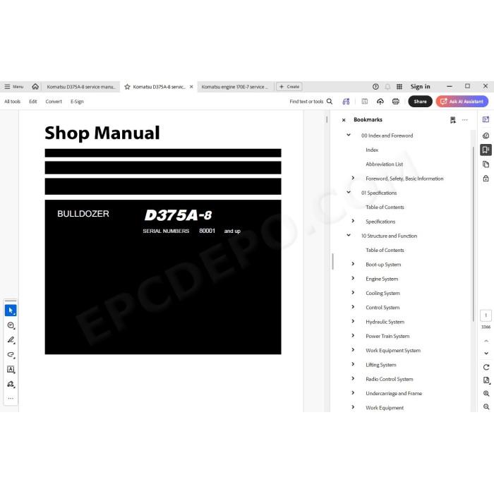 Komatsu Bulldozer D375A-8 service & repair manual