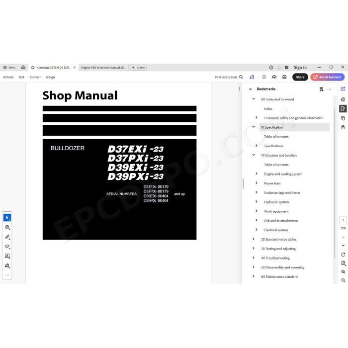Komatsu Bulldozer D37EXi-23 D37PXi-23 D39EXi-23 D39PXi-23 service & repair manual