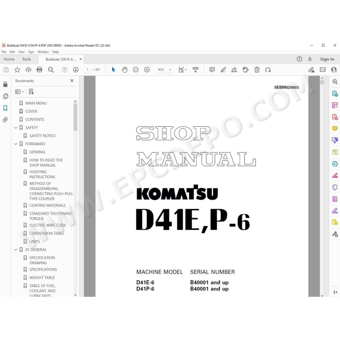 Komatsu Bulldozer D41E-6 D41P-6 service & repair manual