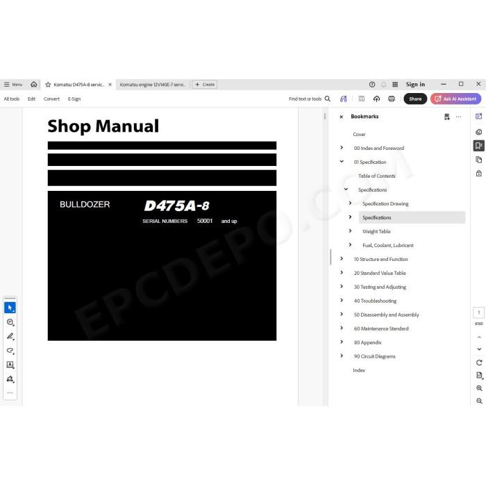 Komatsu Bulldozer D475A-8 service & repair manual