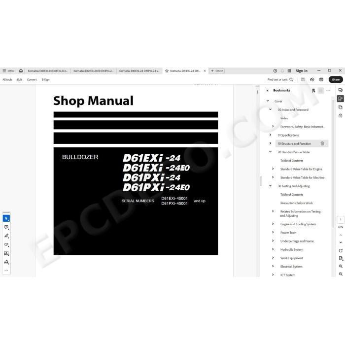 Komatsu Bulldozer D61EXi-24 D61EXi-24E0 D61PXi-24 D61PXi-24E0 service & repair manual