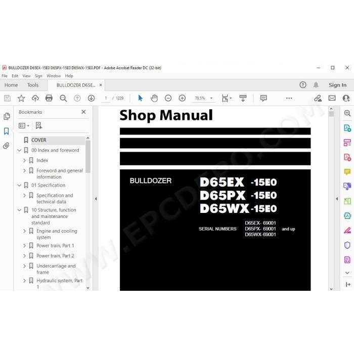 Komatsu Bulldozer D65EX-15E0 D65PX-15E0 D65WX-15E0 service & repair manual