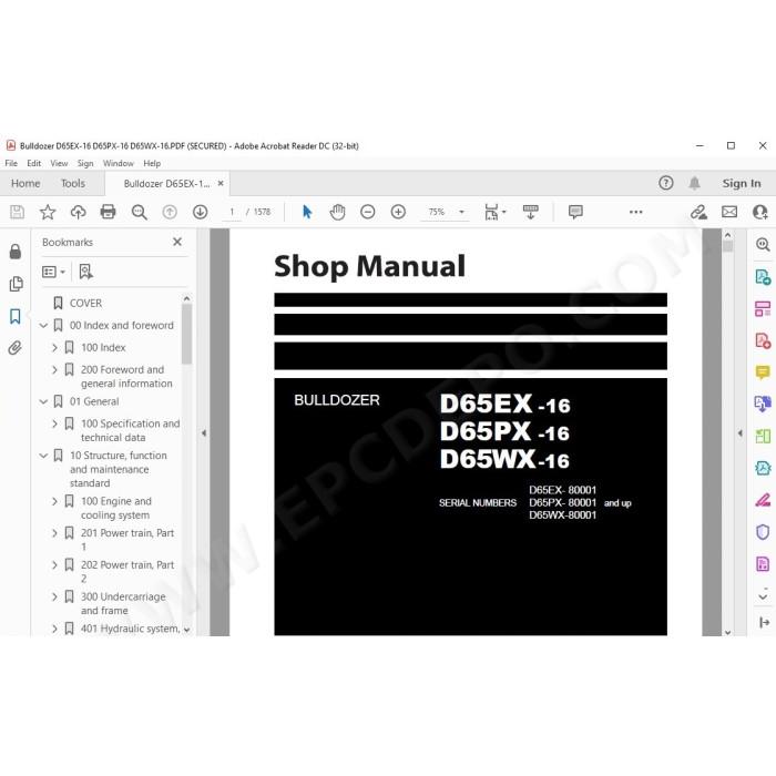 Komatsu Bulldozer D65EX-16 D65PX-16 D65WX-16 service & repair manual