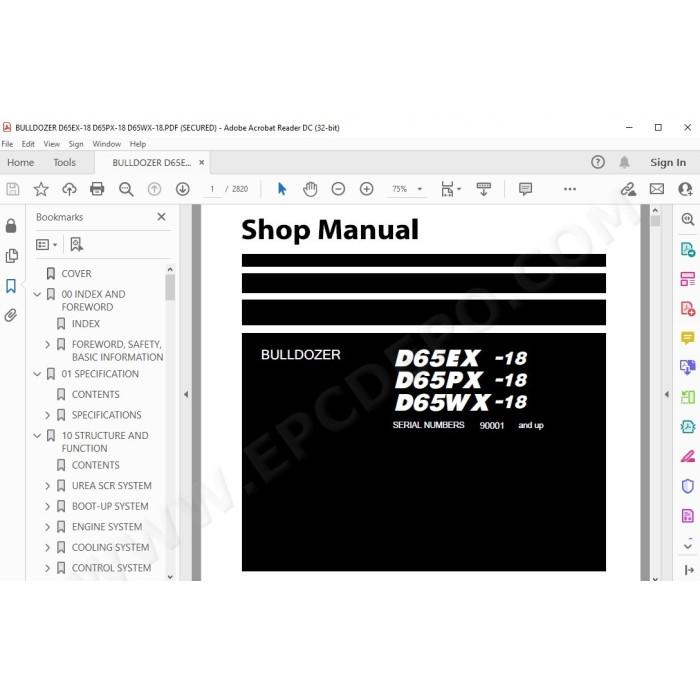 Komatsu Bulldozer D65EX-18 D65PX-18 D65WX-18 service & repair manual