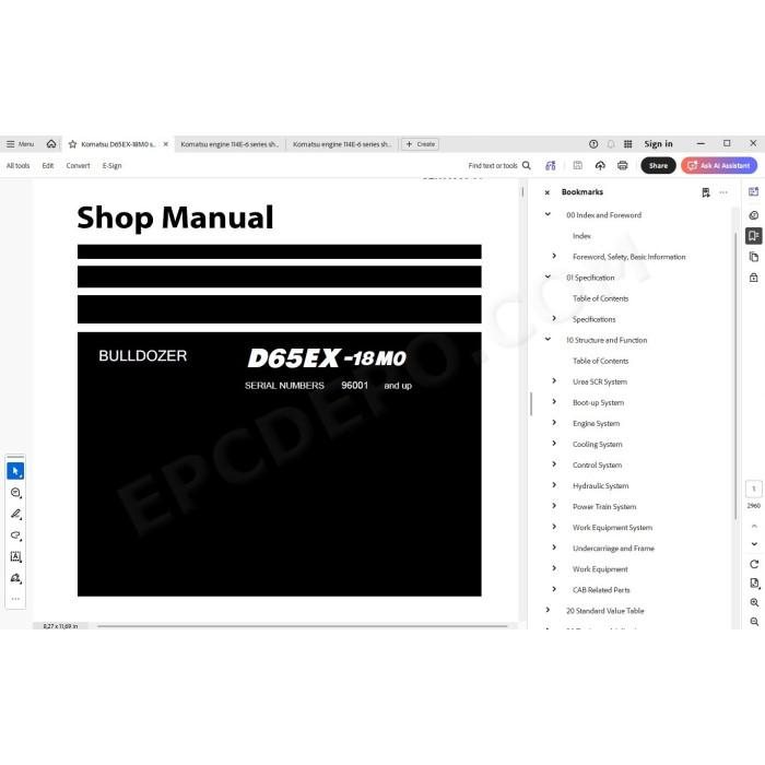 Komatsu Bulldozer D65EX-18M0 service & repair manual