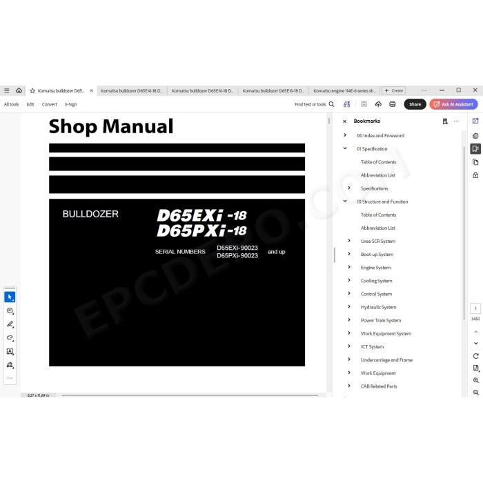 Komatsu Bulldozer D65EXi-18 D65PXi-18 service & repair manual
