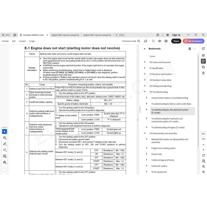 Komatsu Bulldozer D85ESS-3 service & repair manual