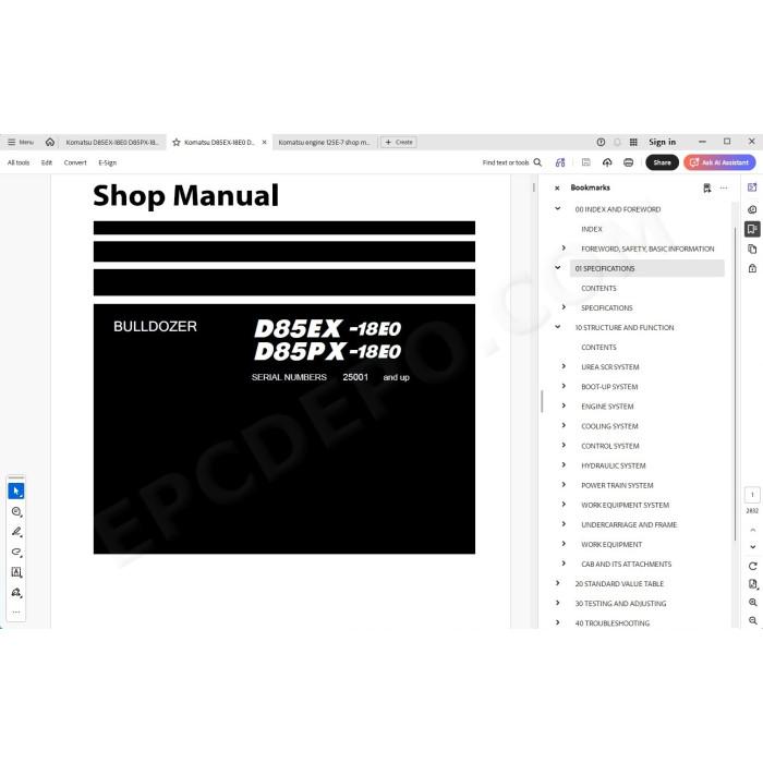 Komatsu Bulldozer D85EX-18E0 D85PX-18E0 service & repair manual