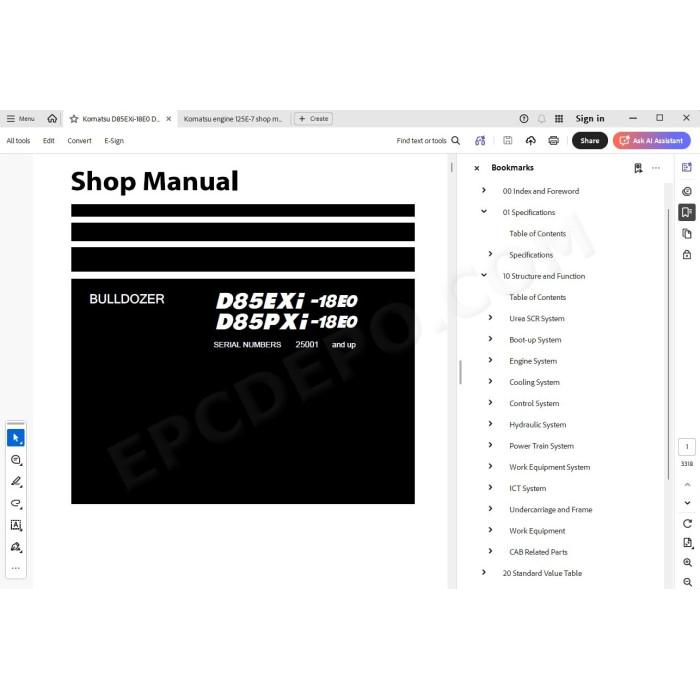 Komatsu Bulldozer D85EXi-18E0 D85PX-18iE0 service & repair manual
