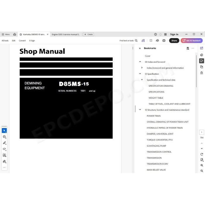 Komatsu Demining Dozer D85MS-15 service & repair manual
