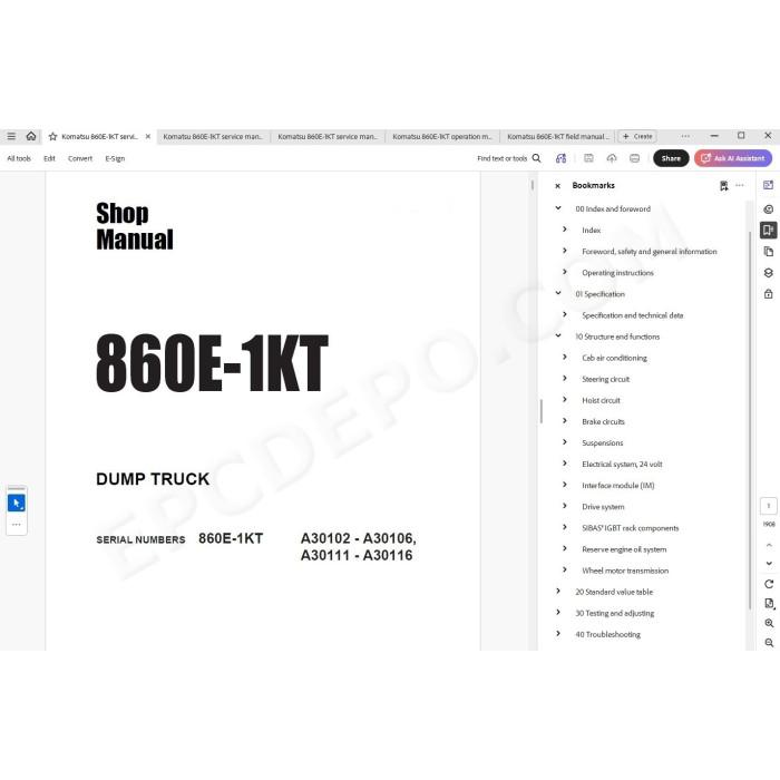 Komatsu Dump Truck 860E-1KT service & repair manual