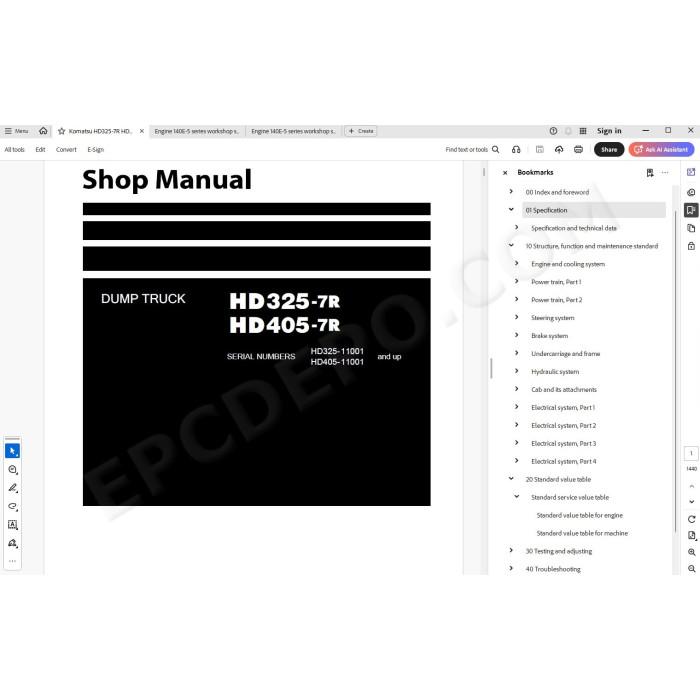 Komatsu Dump Truck HD325-7R HD405-7R service & repair manual
