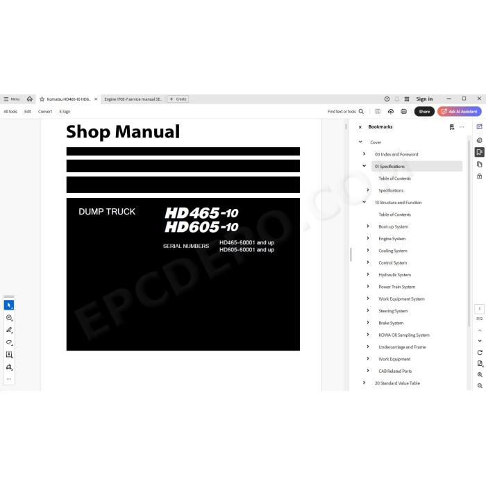 Komatsu Dump Truck HD465-10 HD605-10 service & repair manual