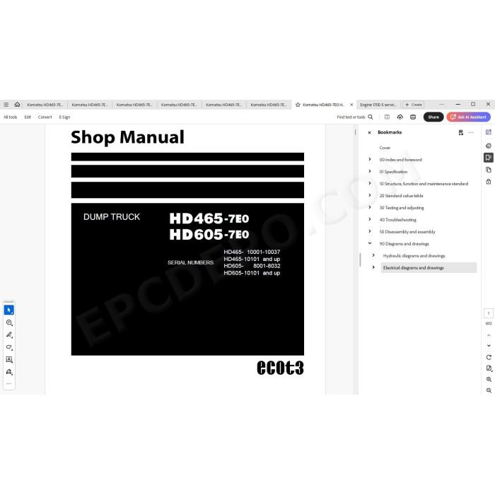 Komatsu Dump Truck HD465-7E0 HD605-7E0 service & repair manual