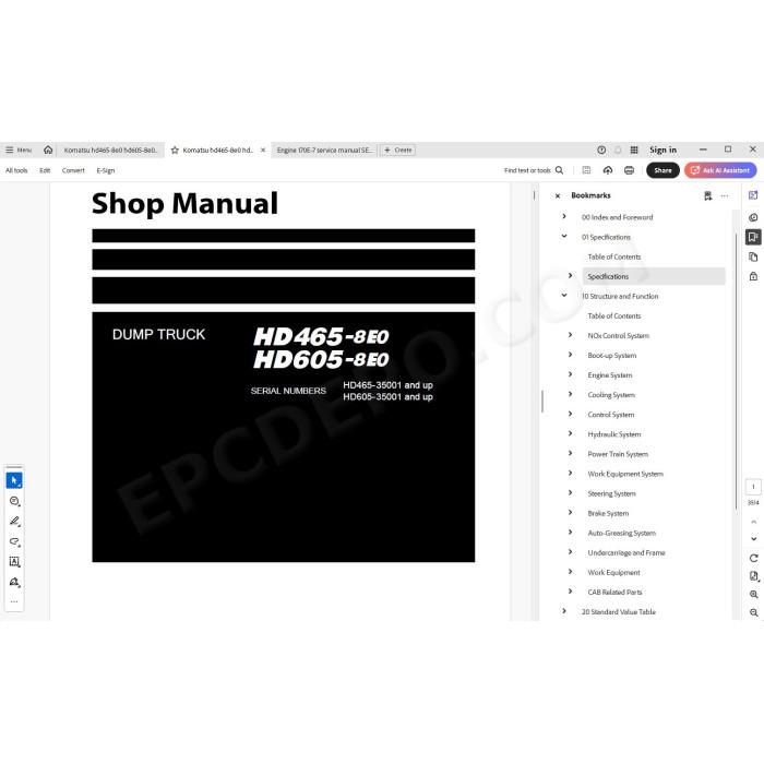 Komatsu Dump Truck HD465-8E0 HD605-8E0 service & repair manual
