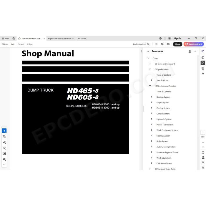 Komatsu Dump Truck HD465-8 HD605-8 service & repair manual