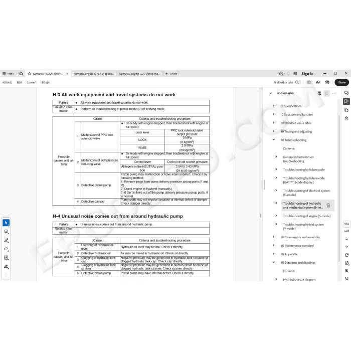Komatsu Excavator HB205-1M0 HB215LC-1M0 Hybrid service & repair manual