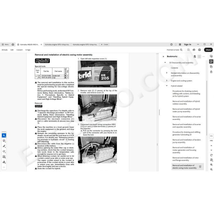 Komatsu Excavator HB205-1M0 HB215LC-1M0 Hybrid service & repair manual