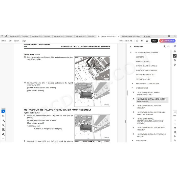 Komatsu Excavator HB215LC-3 Hybrid service & repair manual